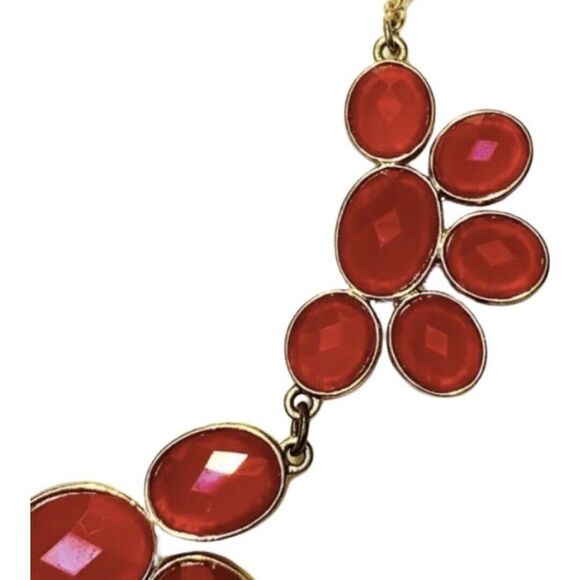 Vintage Spring candy Red Flower Rhinestone Gold Tone Statement Necklace 20in - Picture 6 of 10